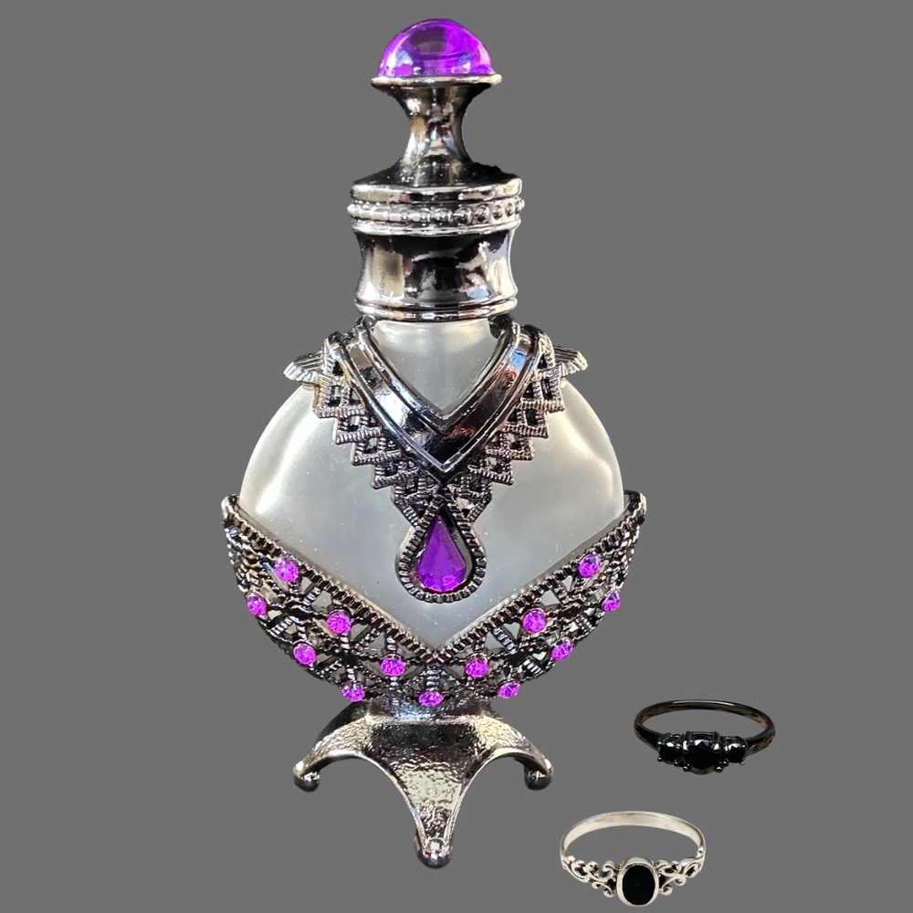 Grey and Purple Perfume Bottle with Lid - Vintage Style Victorian Edwardian Goth